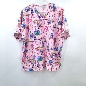CUTE 2X 3X Pink Scrubs Desperate Housecats Cats Kitty Pattern 3 Pockets S/S